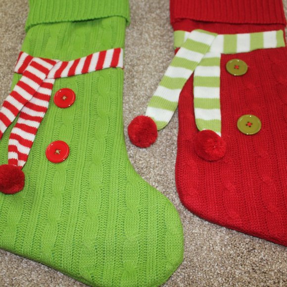 Hobby Lobby Whimsical Knit Christmas Stocking Red Green White Buttons Lot 3 NWT - Picture 5 of 10